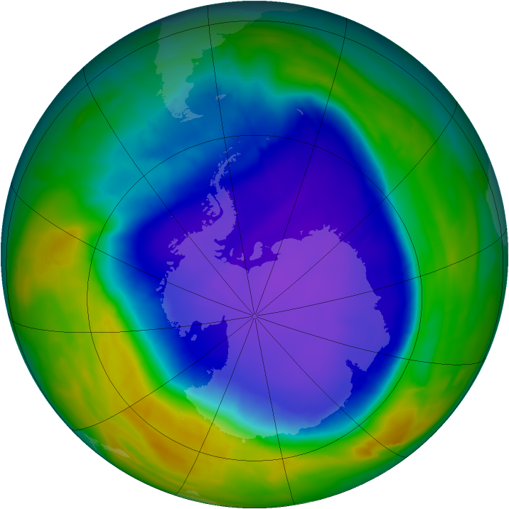 Antarctic ozone map for 07 October 2008